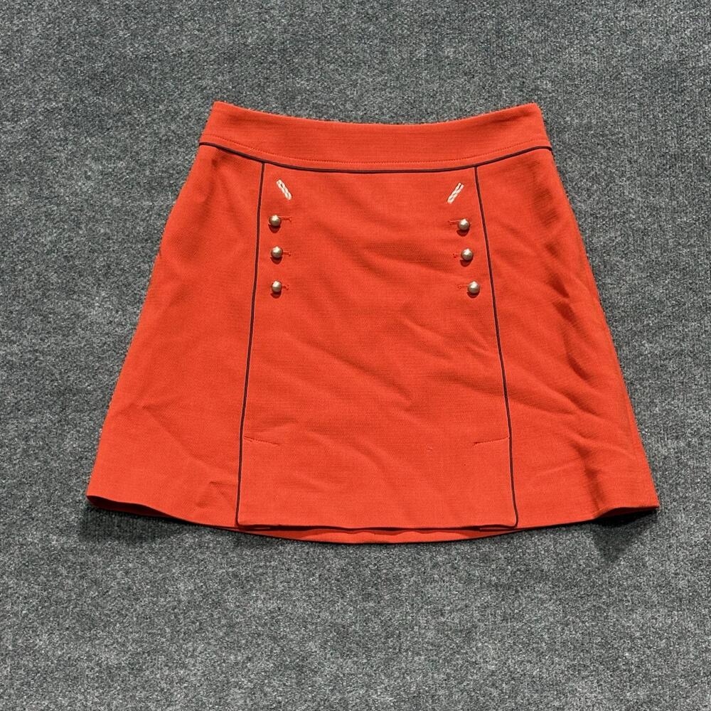 Leifsdottir Skirt Womens 10 Orange Red A Line Mini Button Front Nautical Knit